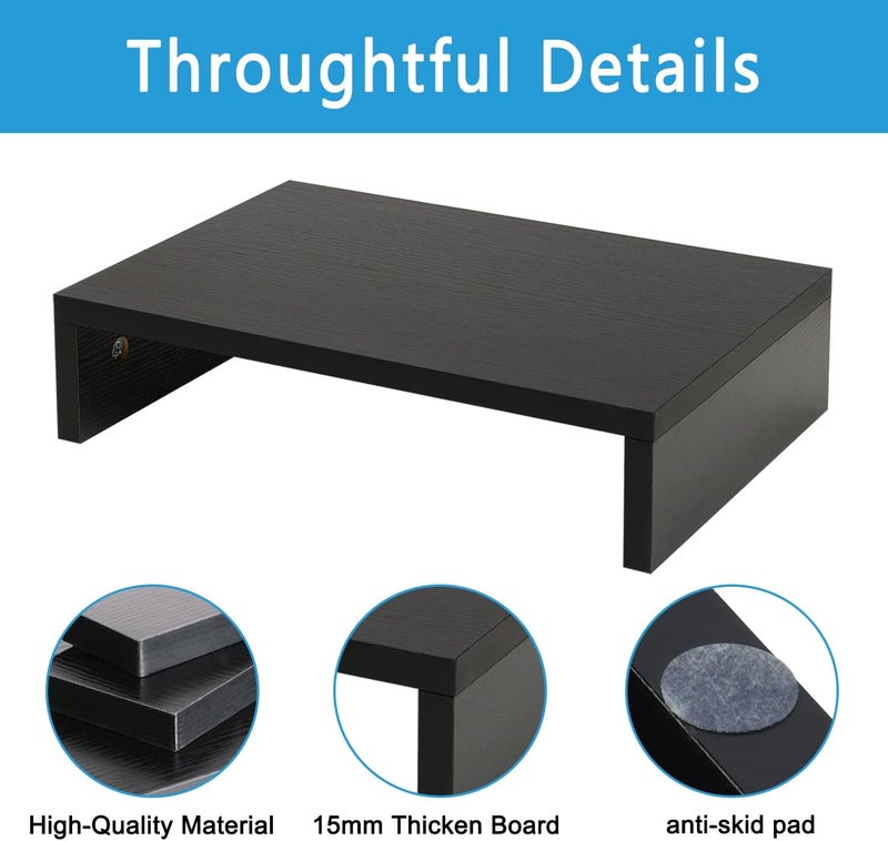 TEAMIX 14.2 inch Monitor Stand Riser, Wood Monitor Riser with Storage for Desk Small Monitor Stand TV/Screen/PC/Laptop Riser Computer Stand Desktop Shelf (Black-14.2 inch) - Image 3